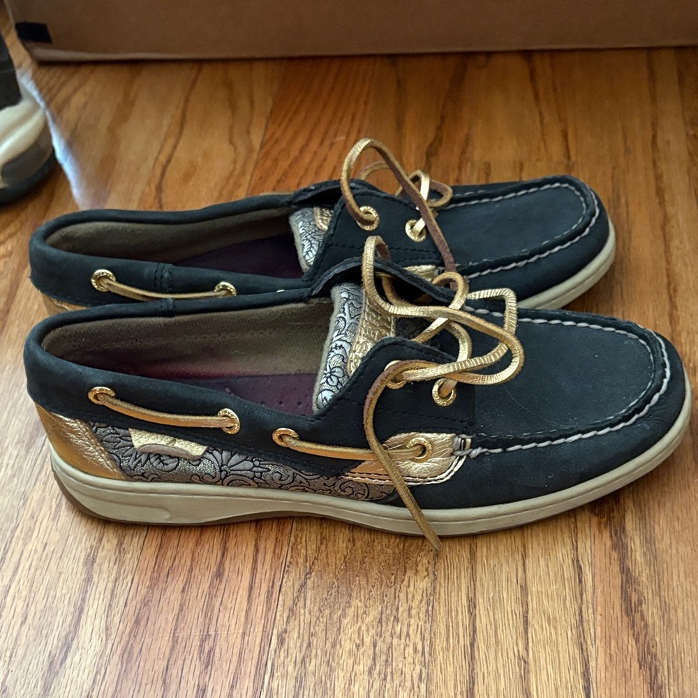 Sperry Topsider Drep navy and Gold Boat Shoes